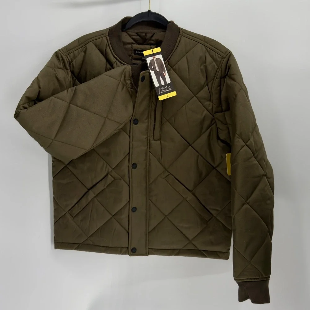 Banana‎ Republic Mens Quilted Bomber Jacket Olive Green Diamond Stitch Small NEW